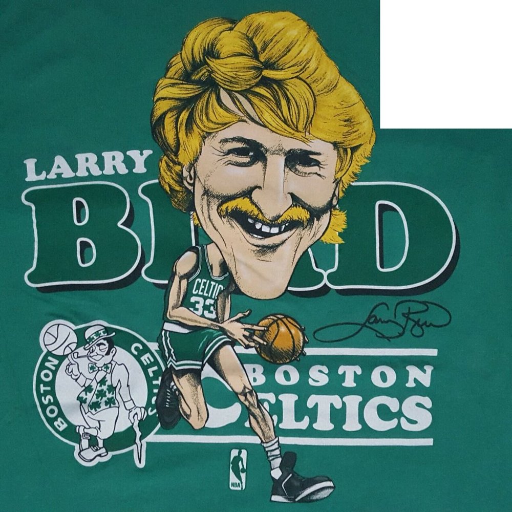 Mitchell Ness Retro Larry Bird Caricature Green Boston Celtics shirt collection